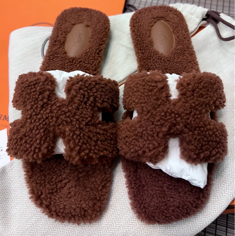 全新 38號 「Hermes 愛馬仕」泰迪熊羊羔 拖鞋-2