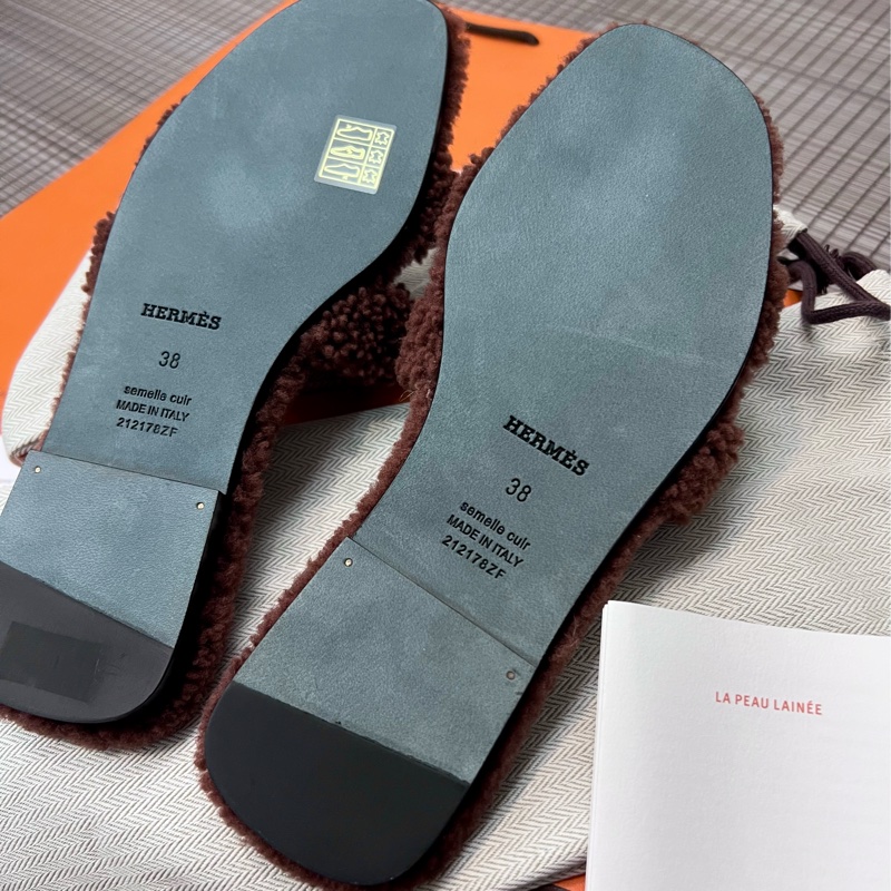 全新 38號 「Hermes 愛馬仕」泰迪熊羊羔 拖鞋-3