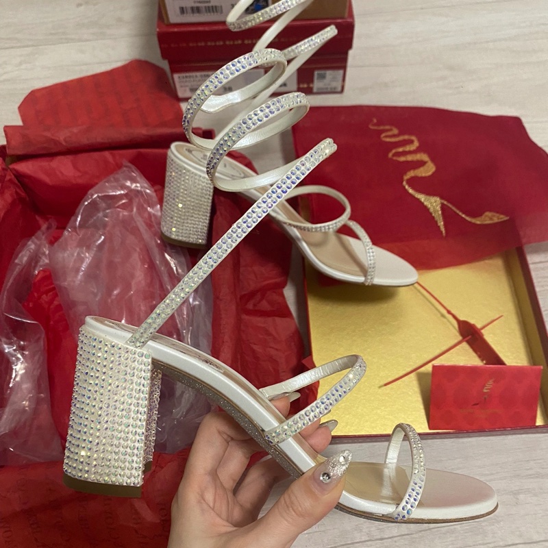 限時特價2萬6 全新正品Rene Caovilla RC Cleo蛇行纏繞白色粗根仙女鞋-0