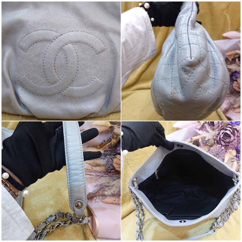 💕【近全新】Chanel 香奈兒 大雙C拼菱格紋 荔枝牛皮肩背包/托特包-2