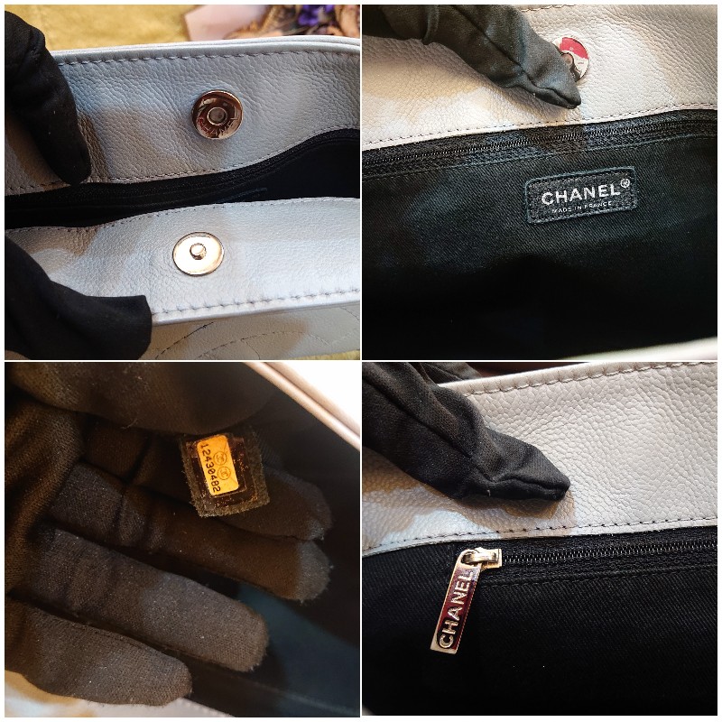 💕【近全新】Chanel 香奈兒 大雙C拼菱格紋 荔枝牛皮肩背包/托特包-3