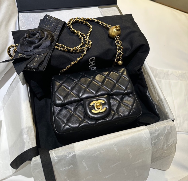 Chanel 金球小方胖 晶片款 全新全配 購證正本  限量黑緞帶  稀有釋出-0