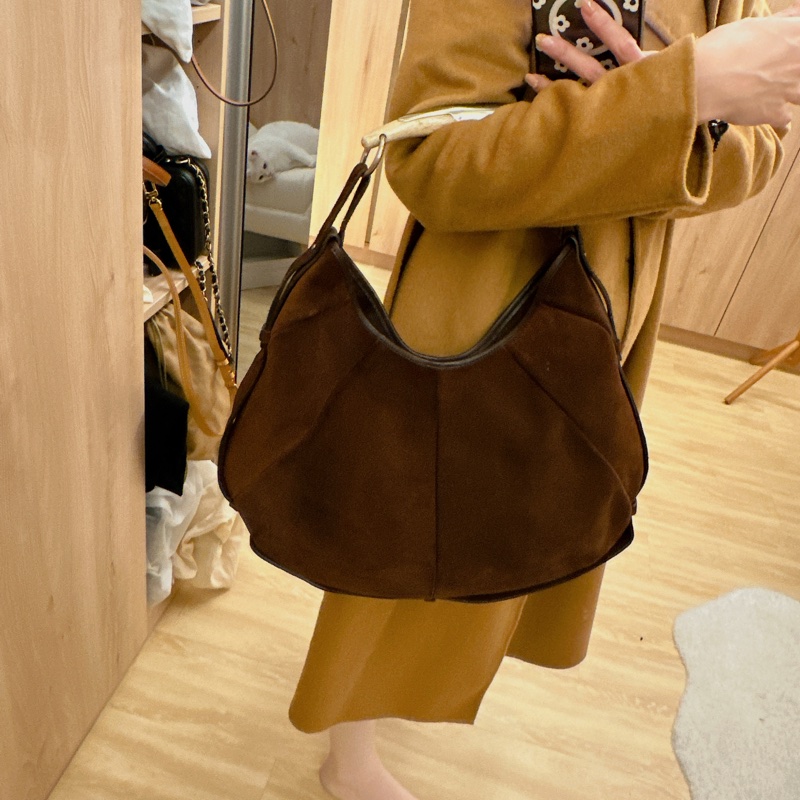 YSL  (Saint Laurent)聖羅蘭 巧克力色麂皮牛角肩包 手提包-0