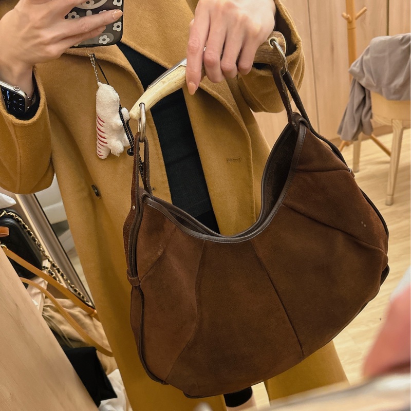 YSL  (Saint Laurent)聖羅蘭 巧克力色麂皮牛角肩包 手提包-3