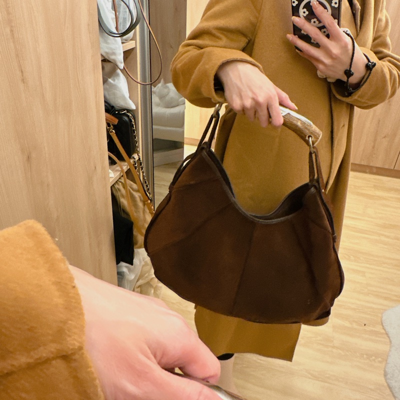 YSL  (Saint Laurent)聖羅蘭 巧克力色麂皮牛角肩包 手提包-4