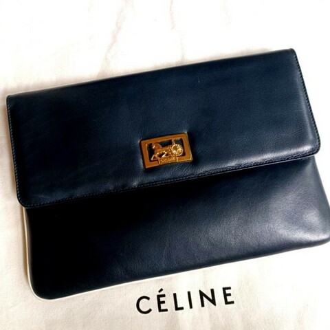 CELINE vintage 金色馬車手拿包