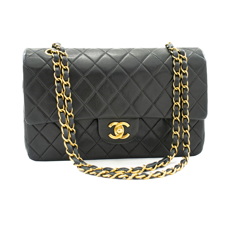 【日本直送】CHANEL 2.55 雙翻蓋中號鏈條單肩包黑色小羊皮-1