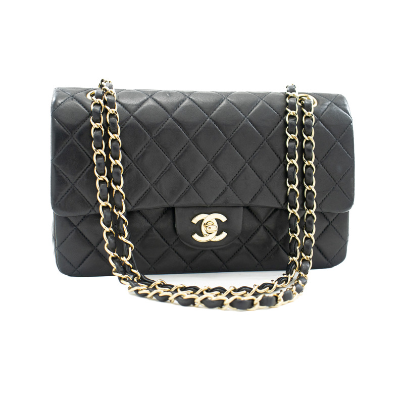 【日本直送】CHANEL 2.55 雙翻蓋中號鏈條單肩包黑色小羊皮-1