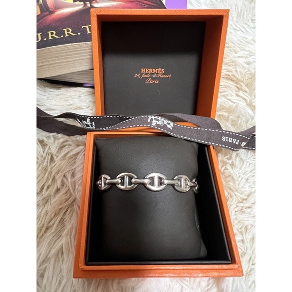 Hermes 愛馬仕 純銀豬鼻子SH號手環 開口式手環 銀飾-0