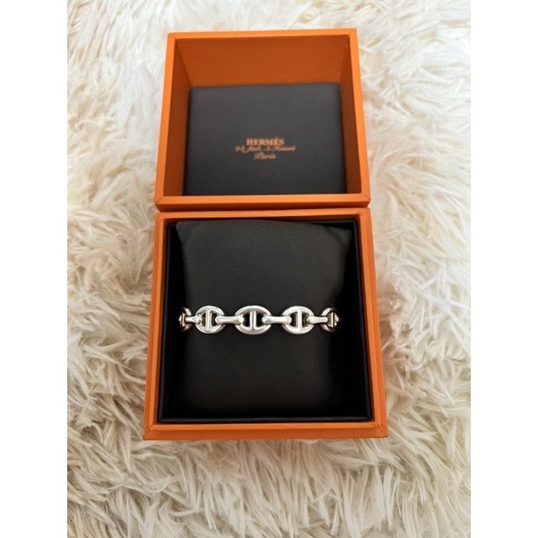 Hermes 愛馬仕 純銀豬鼻子SH號手環 開口式手環 銀飾-3