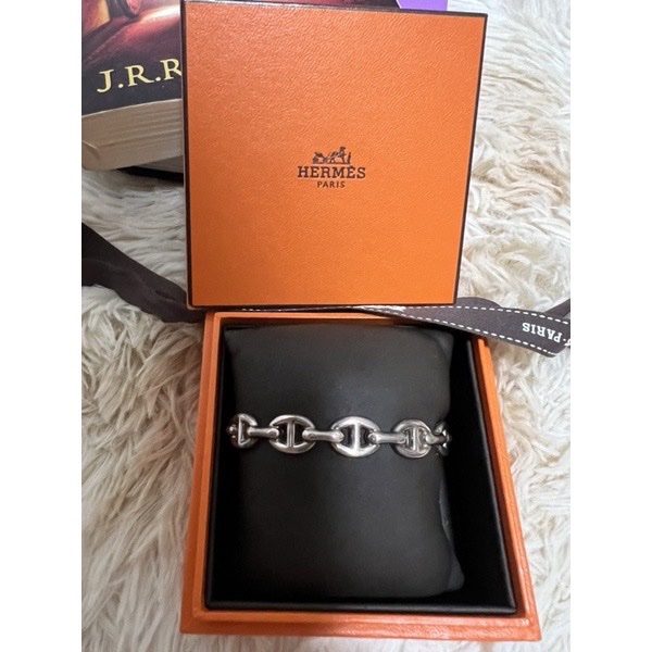 Hermes 愛馬仕 純銀豬鼻子SH號手環 開口式手環 銀飾-4