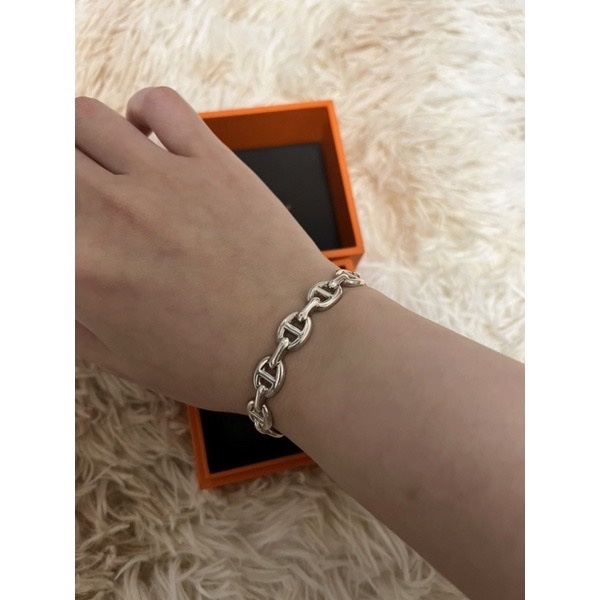 Hermes 愛馬仕 純銀豬鼻子SH號手環 開口式手環 銀飾-5