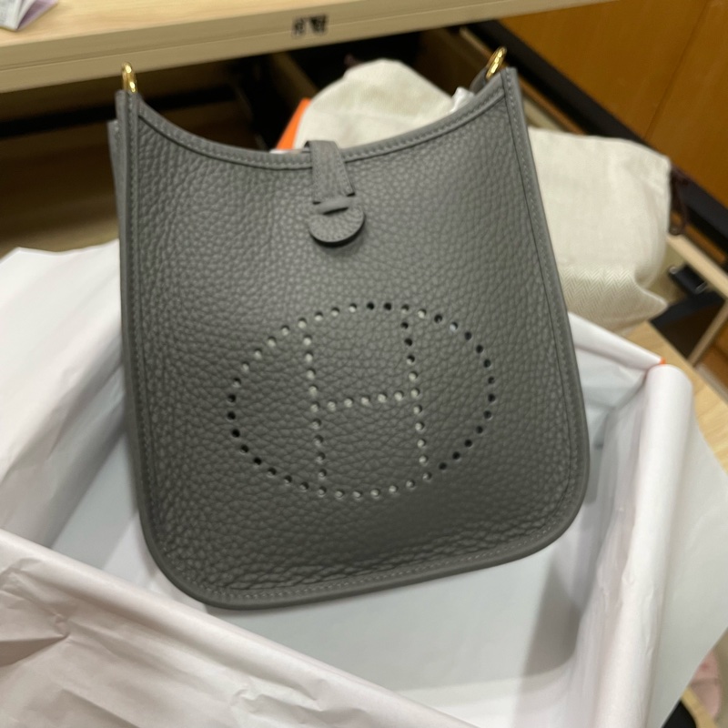 Hermès Mini Evelyne 積雨雲灰金扣-1