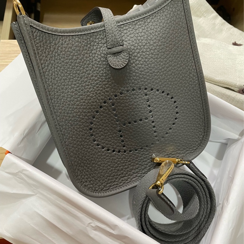 Hermès Mini Evelyne 積雨雲灰金扣-2