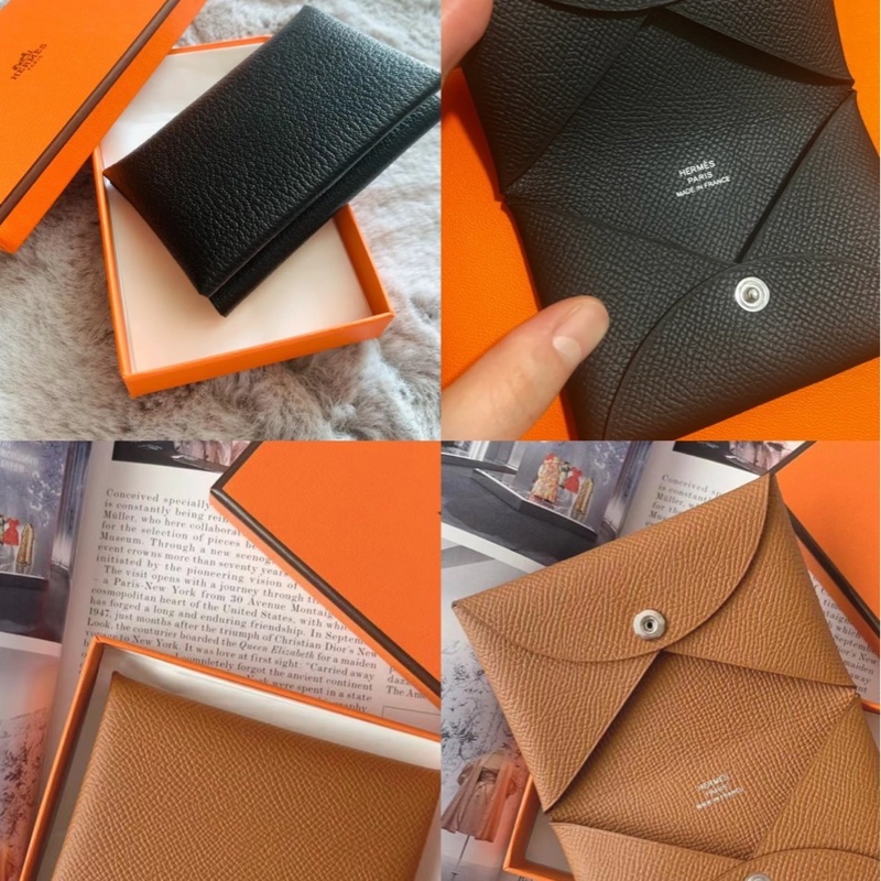 保證真品～～全新 愛馬仕 人氣爆款 卡包 名片夾 信用卡夾 Hermes calvi (金棕、黑色）-0