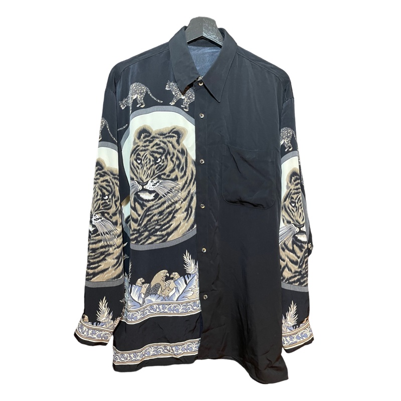 顛復古⚡️奢華老虎圖騰叢林動物雕花絲質長袖襯衫❤️古著男女皆可F0317005-0