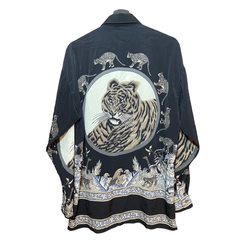 顛復古⚡️奢華老虎圖騰叢林動物雕花絲質長袖襯衫❤️古著男女皆可F0317005-5