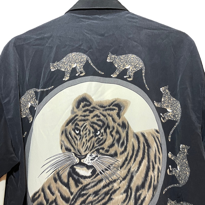 顛復古⚡️奢華老虎圖騰叢林動物雕花絲質長袖襯衫❤️古著男女皆可F0317005-6