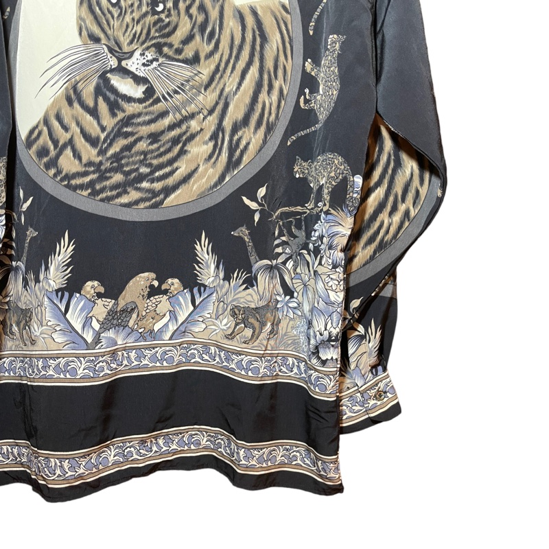 顛復古⚡️奢華老虎圖騰叢林動物雕花絲質長袖襯衫❤️古著男女皆可F0317005-7
