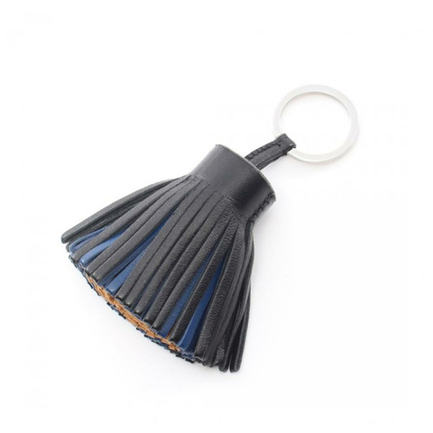 【日本直送】中古HERMES[AB]Carmen Tricolore 紅白藍三色 包包飾品 鑰匙環 小羊皮 黑色 深藍色 棕黃色 銀色五金