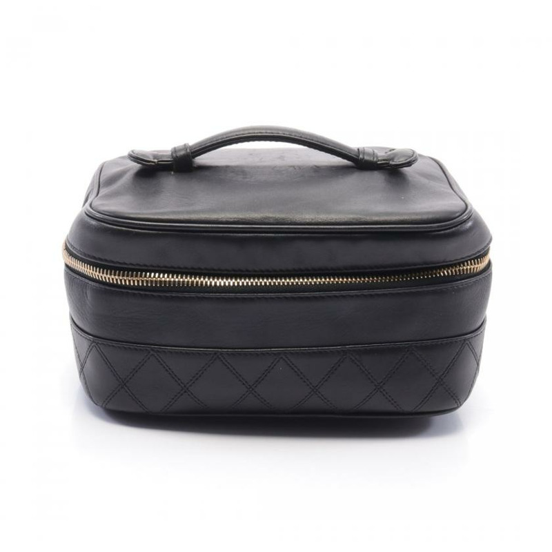 ★限時激安價SALE!!★ 【日本直送】中古CHANEL[B]bicolor 手提包 梳妝包 小羊皮 黑色 金色五金 vintage-0