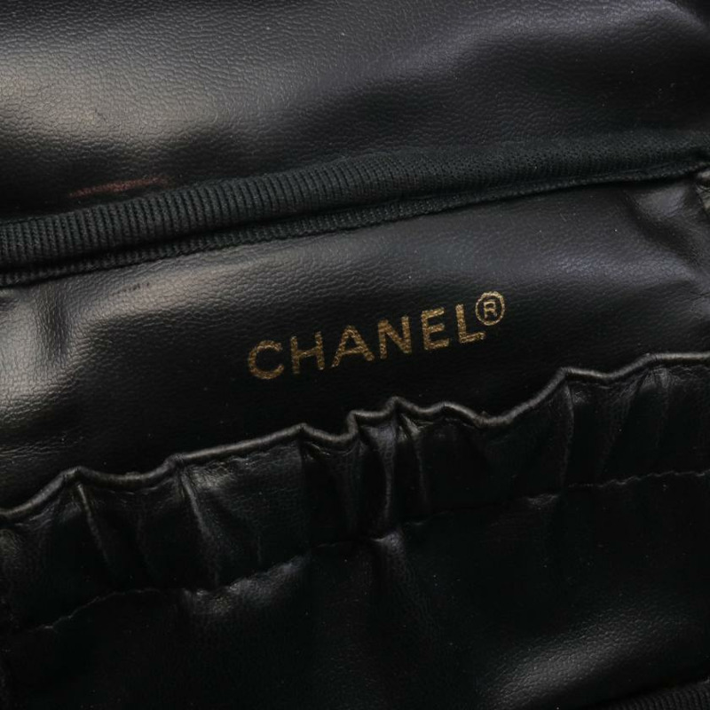 ★限時激安價SALE!!★ 【日本直送】中古CHANEL[B]bicolor 手提包 梳妝包 小羊皮 黑色 金色五金 vintage-3