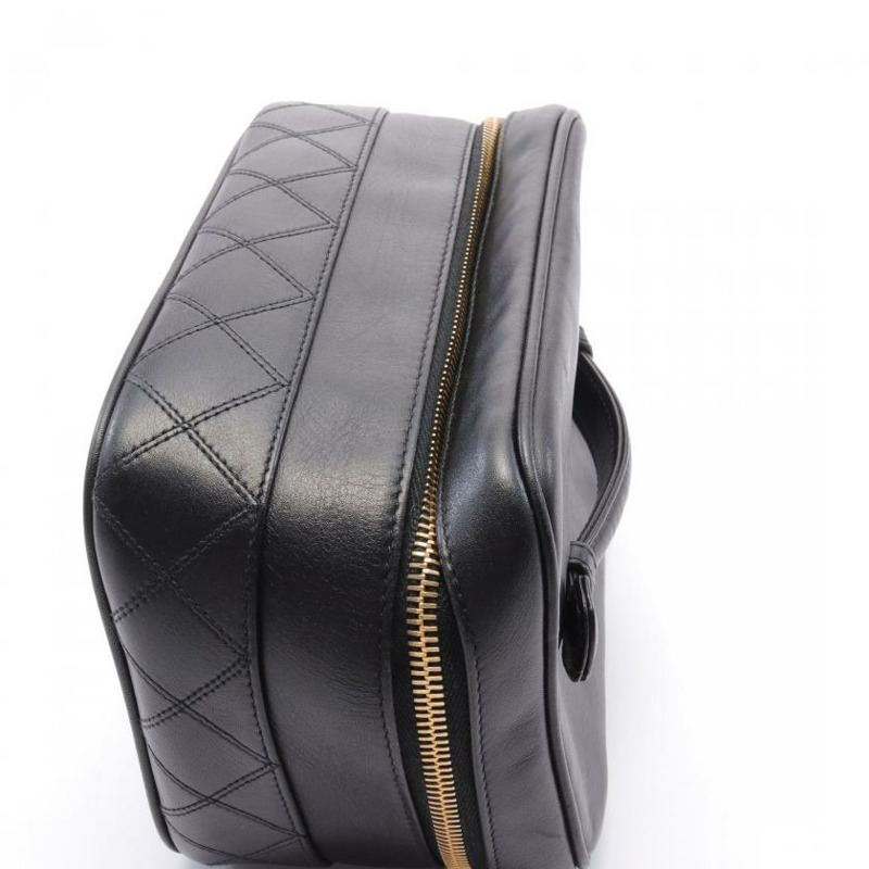 ★限時激安價SALE!!★ 【日本直送】中古CHANEL[B]bicolor 手提包 梳妝包 小羊皮 黑色 金色五金 vintage-8