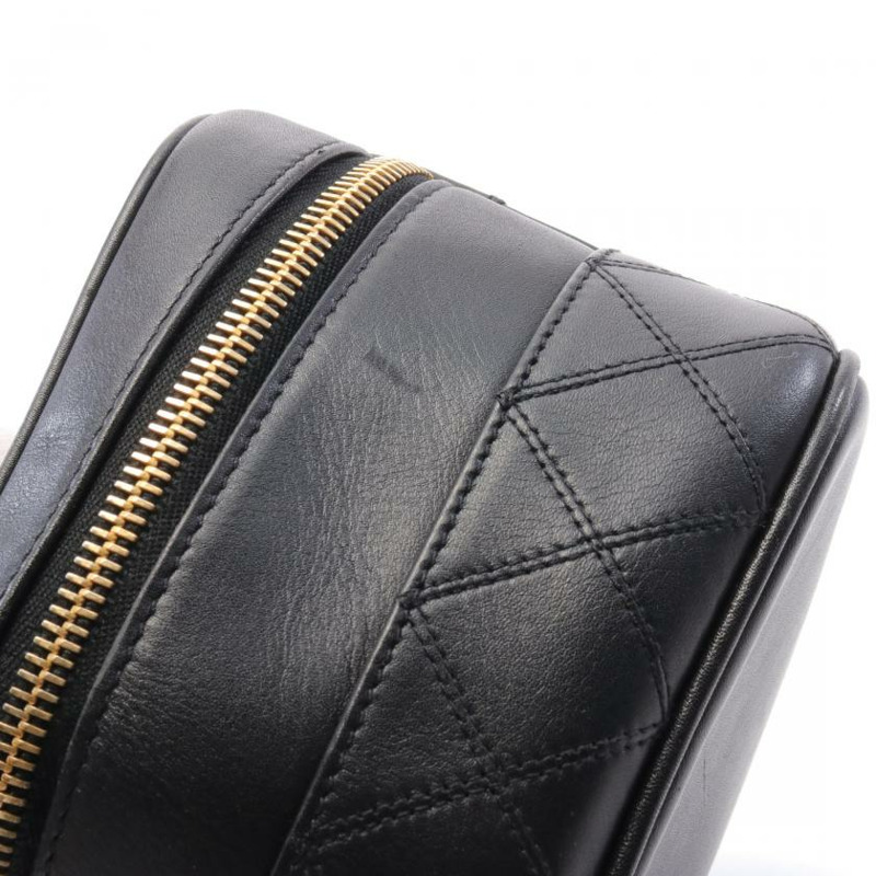 ★限時激安價SALE!!★ 【日本直送】中古CHANEL[B]bicolor 手提包 梳妝包 小羊皮 黑色 金色五金 vintage-9