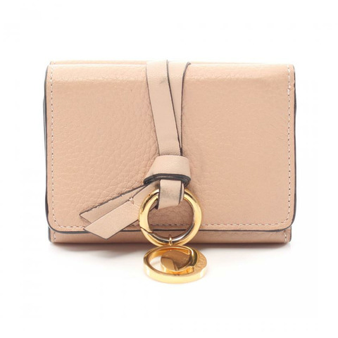 【日本直送】中古Chloe[B]ALPHABET 三折錢包 雙子母扣真皮錢包 米粉色