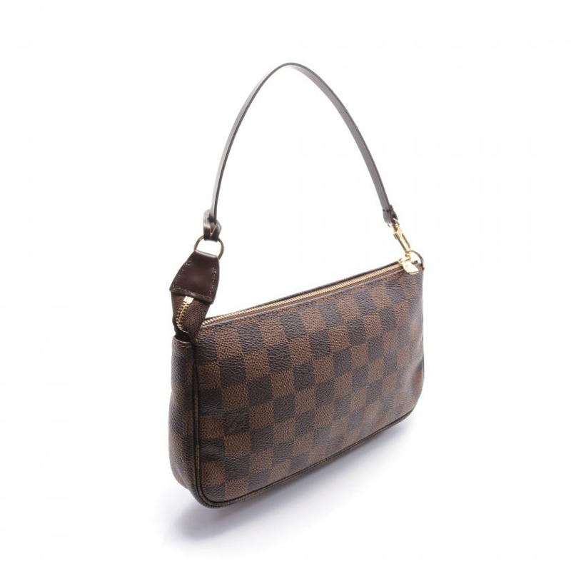 【日本直送】中古LOUIS VUITTON[AB]Pochette Accessoires  烏黑色棋盤格 手提包 PVC 真皮 棕色-1