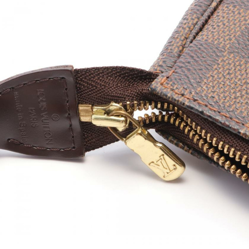 【日本直送】中古LOUIS VUITTON[AB]Pochette Accessoires  烏黑色棋盤格 手提包 PVC 真皮 棕色-4