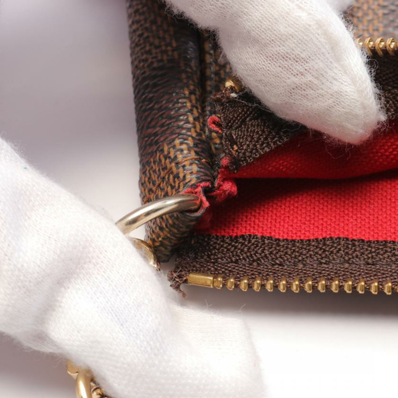 【日本直送】中古LOUIS VUITTON[AB]Pochette Accessoires  烏黑色棋盤格 手提包 PVC 真皮 棕色-5