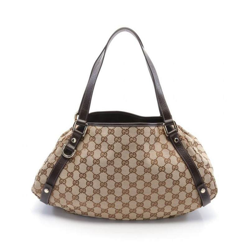 【日本直送】中古GUCCI[AB]ABBEY GG帆布 肩包 真皮 米色 深棕色-0