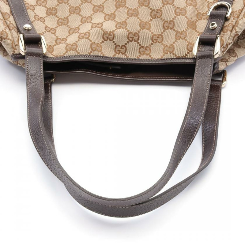 【日本直送】中古GUCCI[AB]ABBEY GG帆布 肩包 真皮 米色 深棕色-4