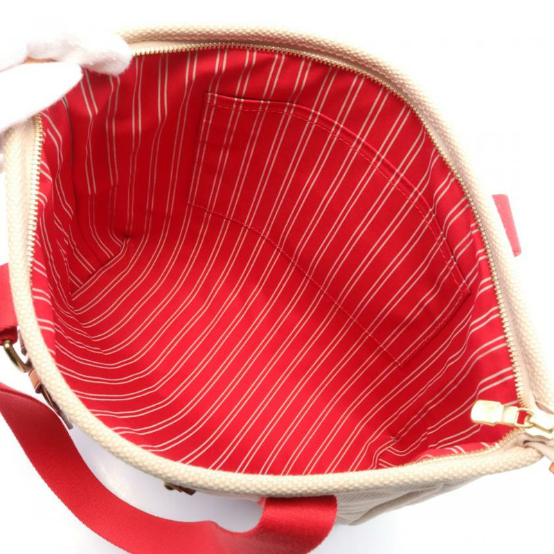 【日本直送】中古LOUIS VUITTON[B]Cabas MM  Antigua 肩包 帆布托特包 真皮 米色 紅色-2