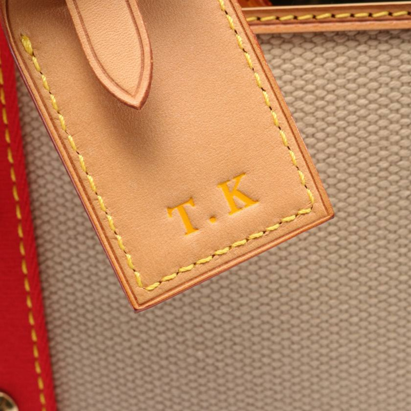 【日本直送】中古LOUIS VUITTON[B]Cabas MM  Antigua 肩包 帆布托特包 真皮 米色 紅色-4