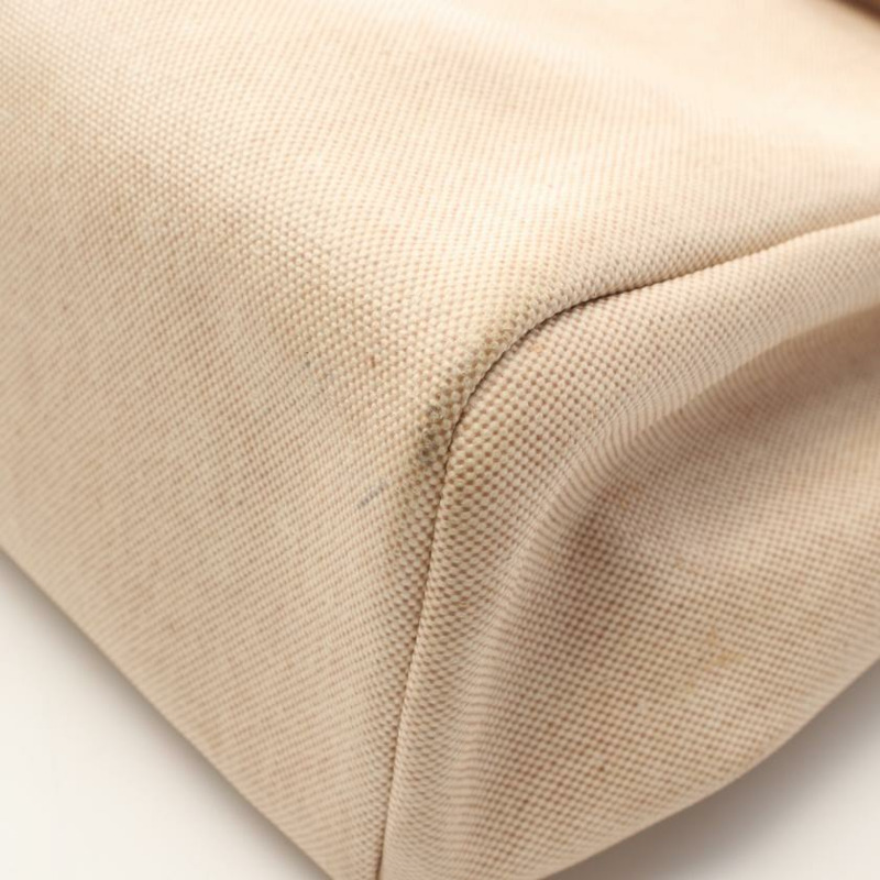 【日本直送】中古HERMES[B]HerbagM 手提包 Toile－H愛馬仕帆布 真皮 象牙白 淺棕色 銀色五金 兩用款 □B刻印-4