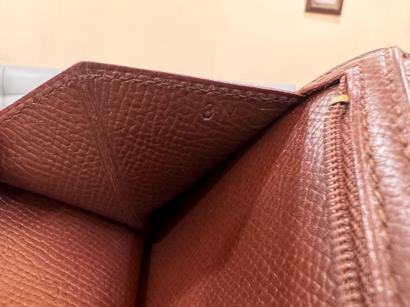 85成新,愛馬仕Hermes bearn雙折長夾口A刻印咖啡金扣-4