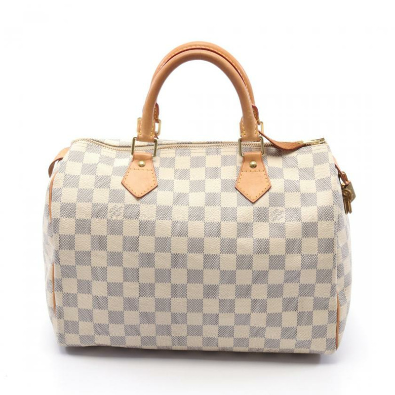 【日本直送】中古LOUIS VUITTON[B]Speedy30 白色棋盤格 手提包 PVC 真皮 白色-0