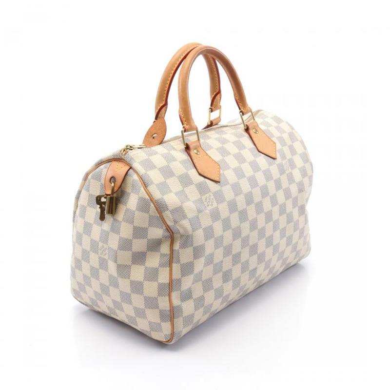 【日本直送】中古LOUIS VUITTON[B]Speedy30 白色棋盤格 手提包 PVC 真皮 白色-1