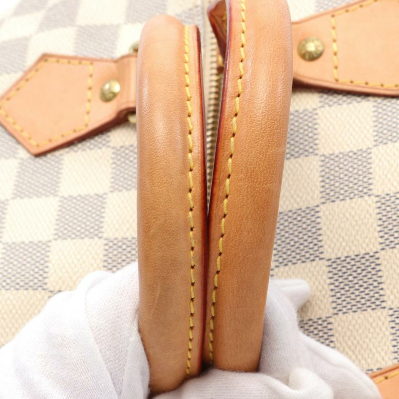 【日本直送】中古LOUIS VUITTON[B]Speedy30 白色棋盤格 手提包 PVC 真皮 白色-8