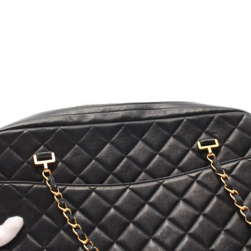 ★限時激安價SALE!!★  【日本直送】中古CHANEL[B]菱格紋 鏈條肩包 小羊皮 黑色 金色五金-8