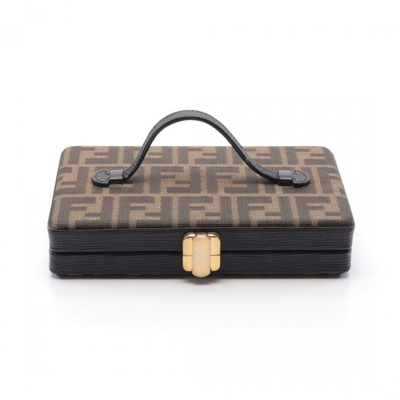 【日本直送】中古FENDI[B]ZUCCA 帆布手包 真皮 棕色 黑色-0