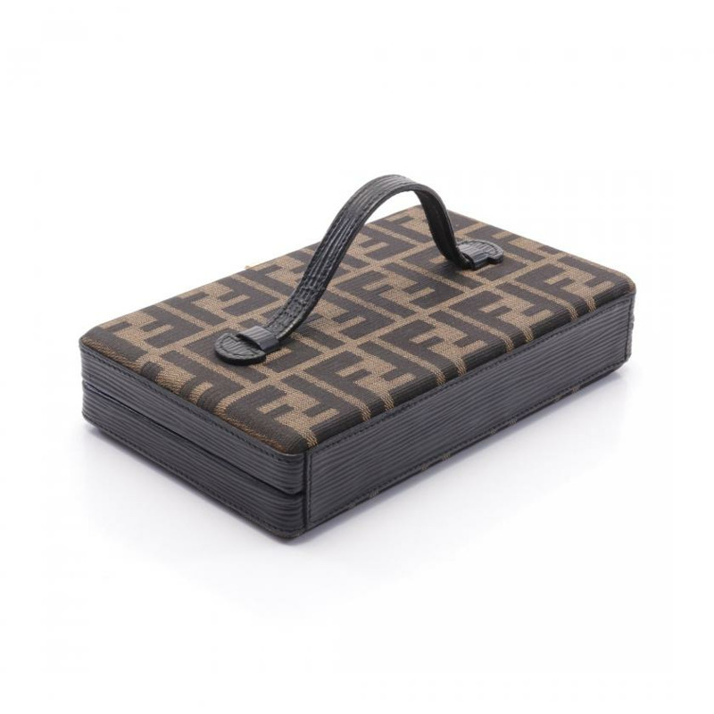 【日本直送】中古FENDI[B]ZUCCA 帆布手包 真皮 棕色 黑色-1