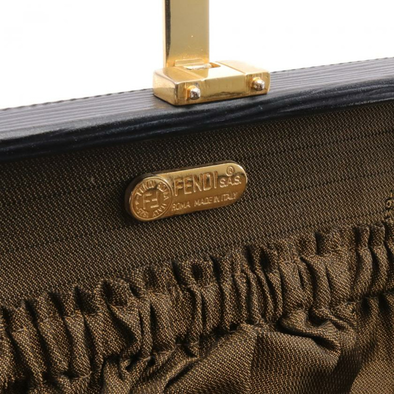 【日本直送】中古FENDI[B]ZUCCA 帆布手包 真皮 棕色 黑色-3