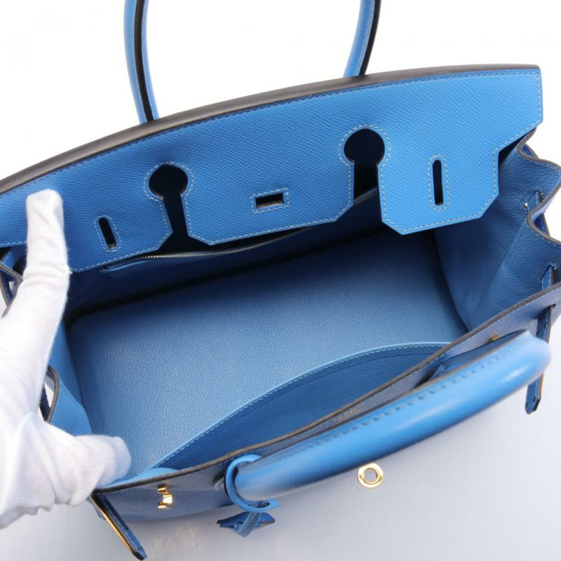 【日本直送】中古HERMES[AB]Birkin 鉑金包30 Blue Paradise 天堂藍 手提包 Veau Epsom壓花小公牛皮 藍色 金色五金 □R刻印-2