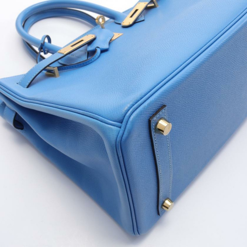 【日本直送】中古HERMES[AB]Birkin 鉑金包30 Blue Paradise 天堂藍 手提包 Veau Epsom壓花小公牛皮 藍色 金色五金 □R刻印-5