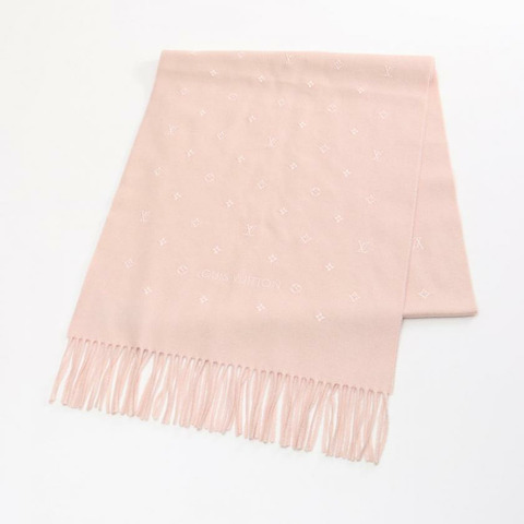 【日本直送】中古LOUIS VUITTON[A]Echarp LVStella Rose Poudre玫瑰粉 圍巾 絲 開司米羊絨 淺粉色