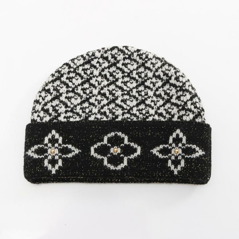 【日本直送】中古LOUIS VUITTON[AB]Miss LV 帽子 羊毛 黑色 白色 金色 針織-1