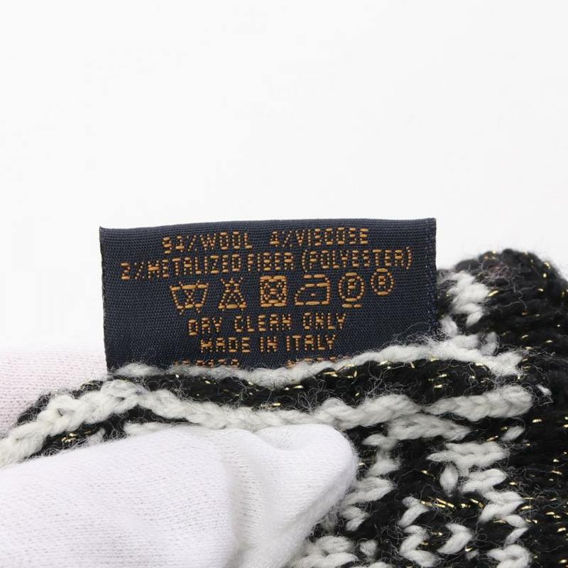 【日本直送】中古LOUIS VUITTON[AB]Miss LV 帽子 羊毛 黑色 白色 金色 針織-4